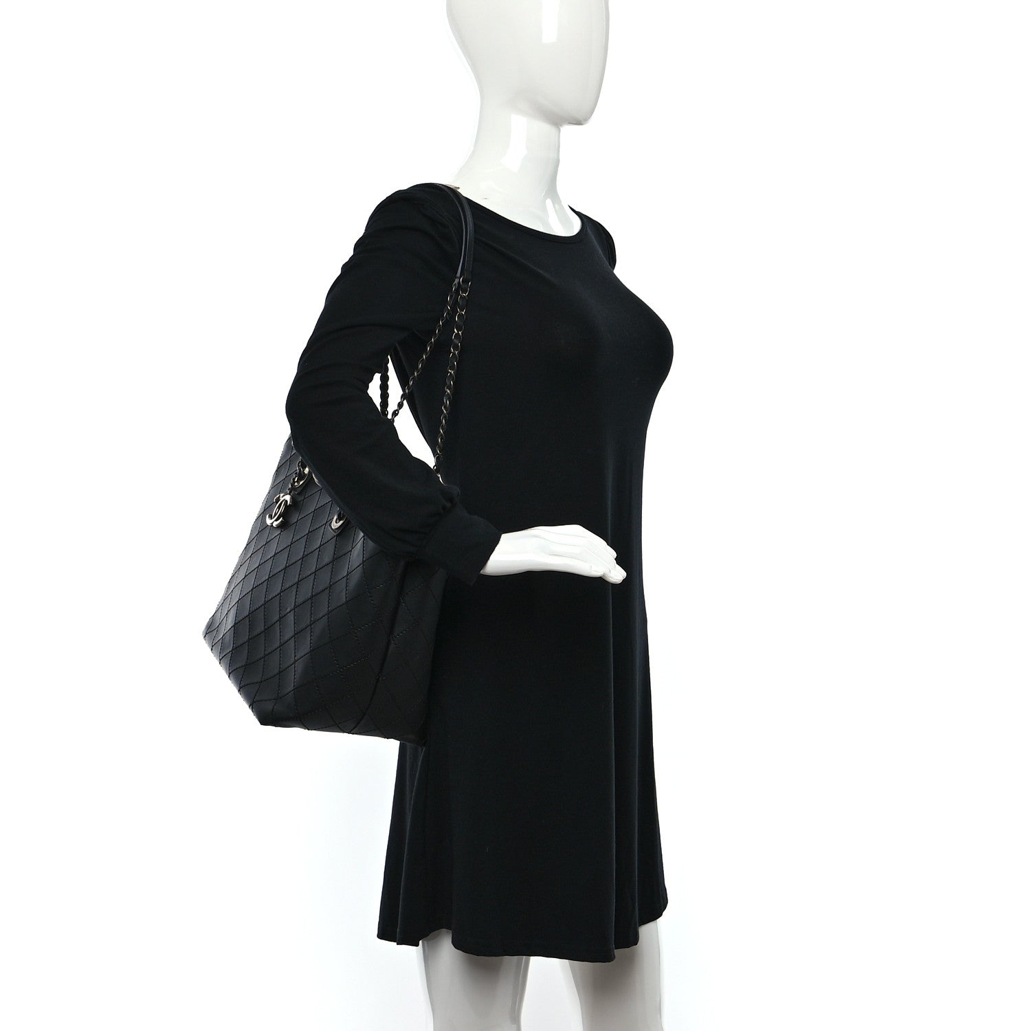 Chanel Calfskin Stitched Medium Shopping Tote Black 3 of 9