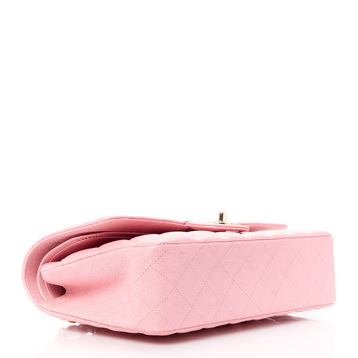 Iridescent Caviar Quilted Medium Double Flap Rose Pink