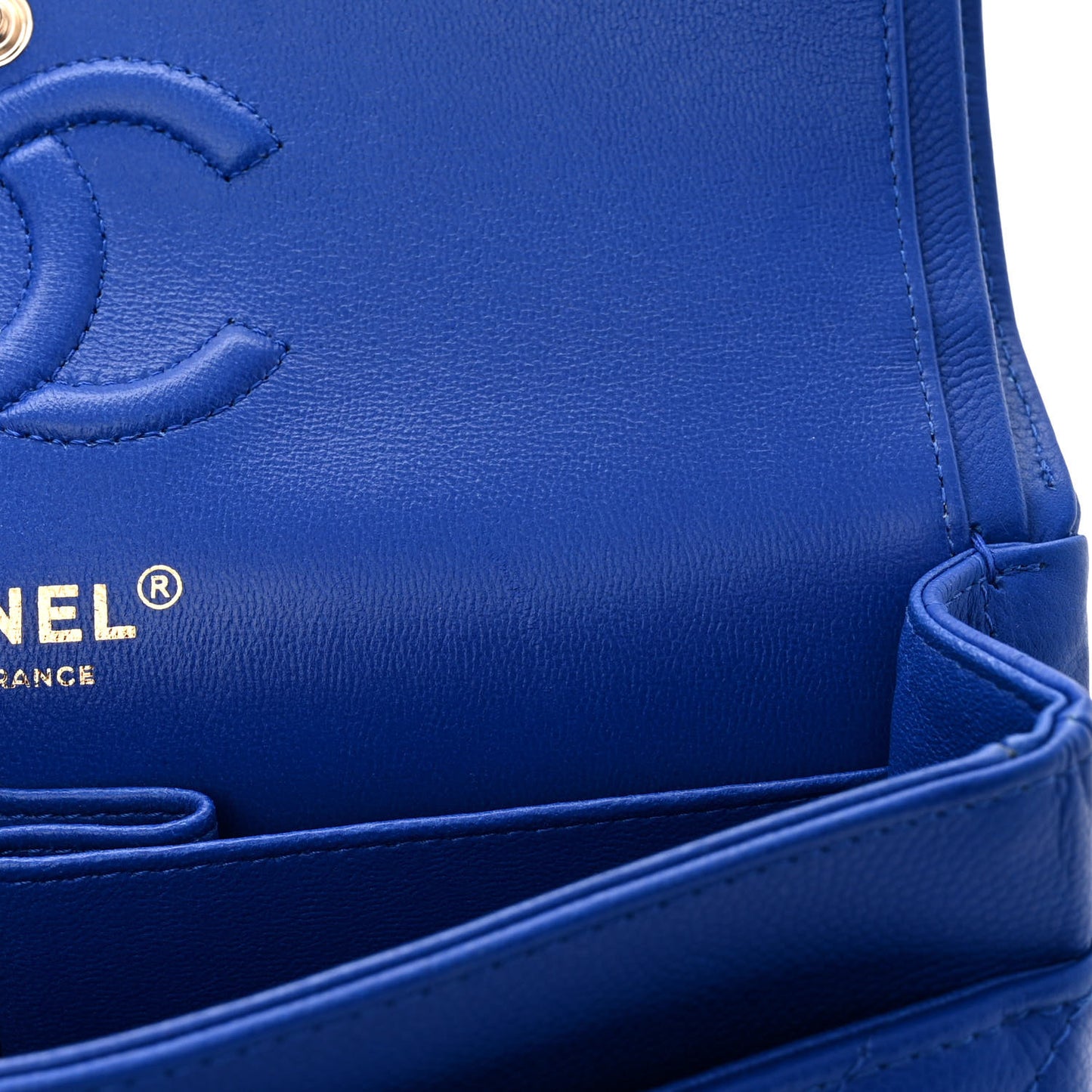 Caviar Chevron Quilted Small Double Flap Blue