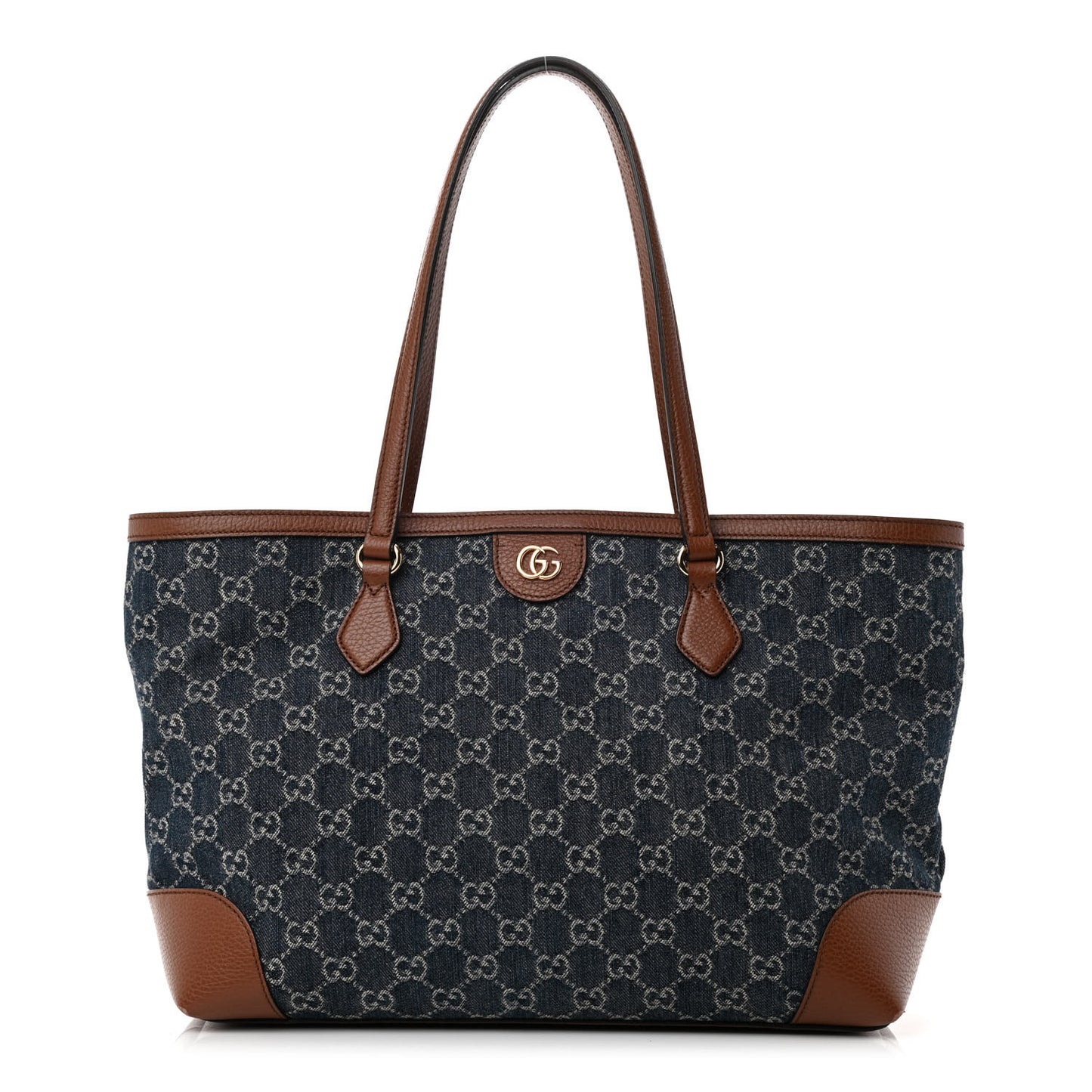 New Denim GG Monogram Medium Ophidia Shopping Tote Blue Tea Cuir