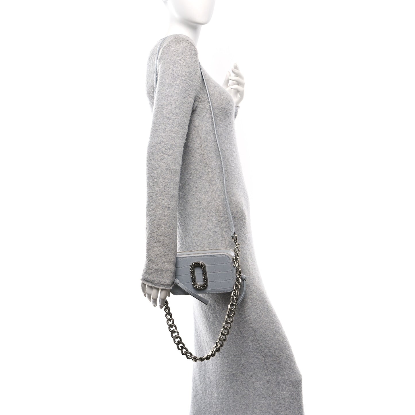 Calfskin Croc Embossed Snapshot Camera Bag Quarry