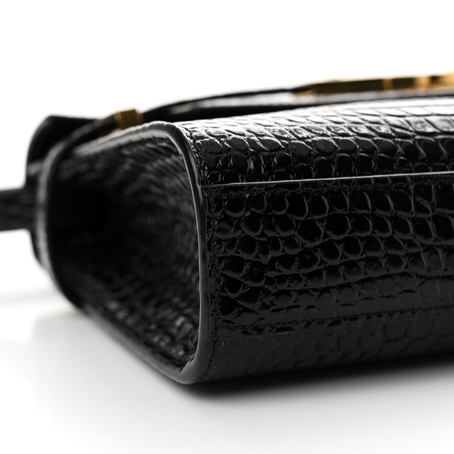 Shiny Calfskin Crocodile Embossed Small Manhattan Baguette Black