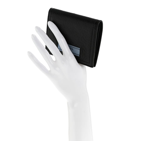 Glace Calfskin City Calfskin Etiquette Compact Wallet Black Astrale