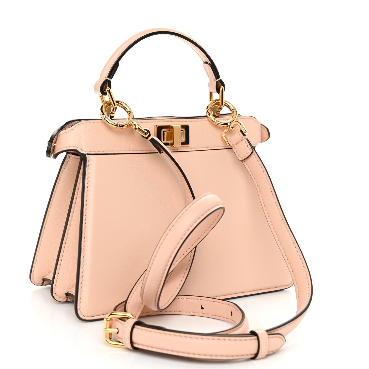 Fendi Vitello Seta Shiny Nappa Plexiglass Petite Peekaboo I SEE U Satchel Poudre 3 of 10