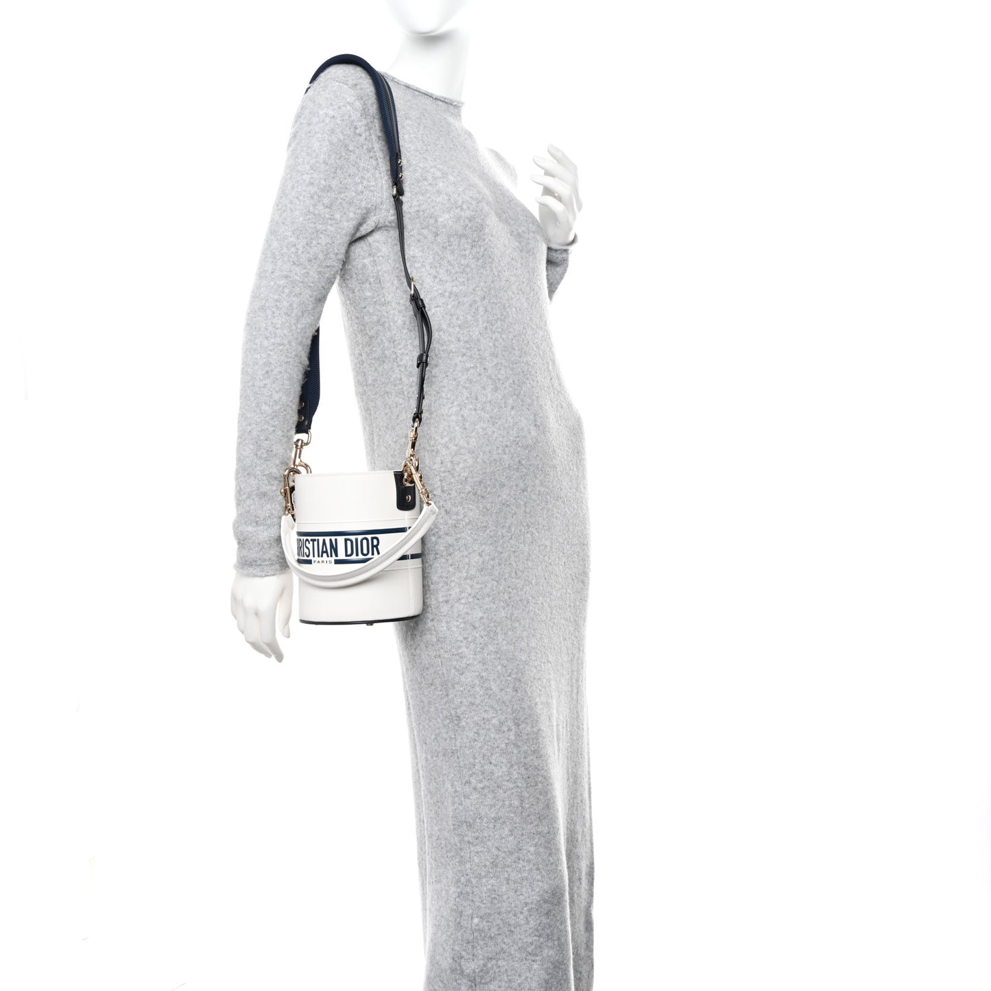 Calfskin Small Dior Vibe Bucket White Blue
