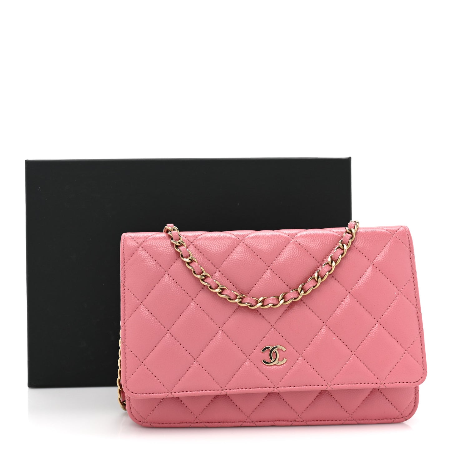 Caviar Quilted Wallet On Chain WOC Dark Pink