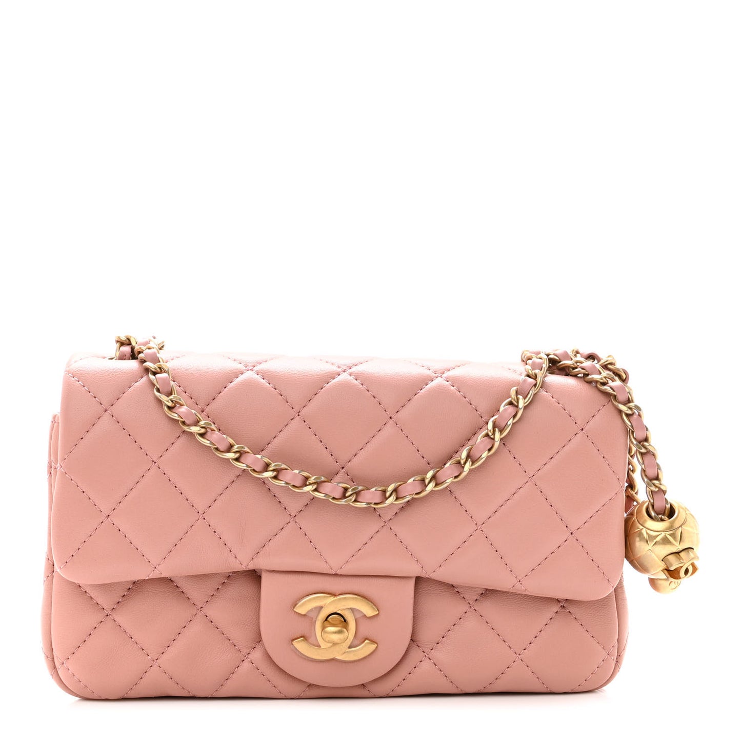 Lambskin Quilted Mini Rectangular Pearl Crush Flap Dark Pink