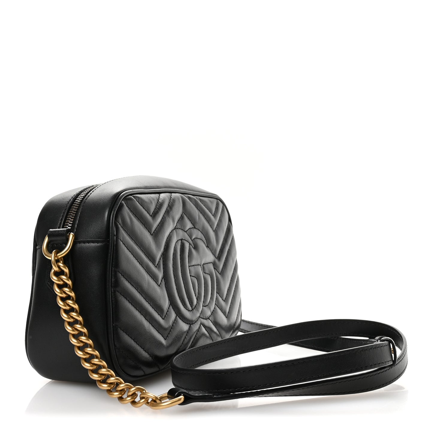 Calfskin Matelasse Small GG Marmont Chain Shoulder Bag Black