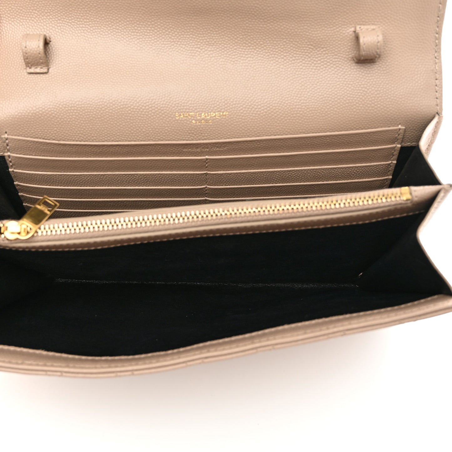 Grain De Poudre Mixed Matelasse Triquilt Monogram Chain Wallet Dark Beige