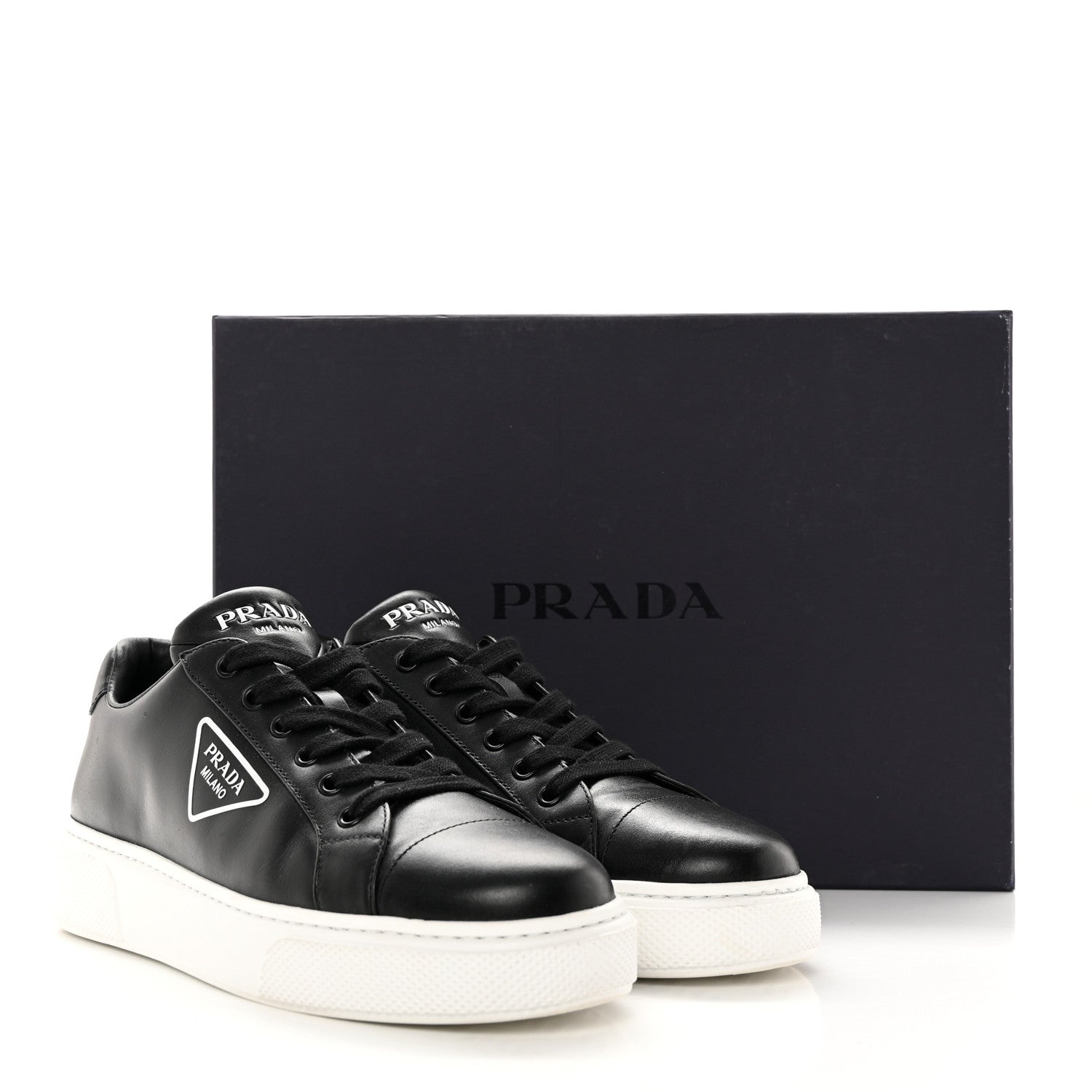Prada Vitello Soft Triangle Logo Low Top 45mm Sneakers 40 Black White 14 of 14