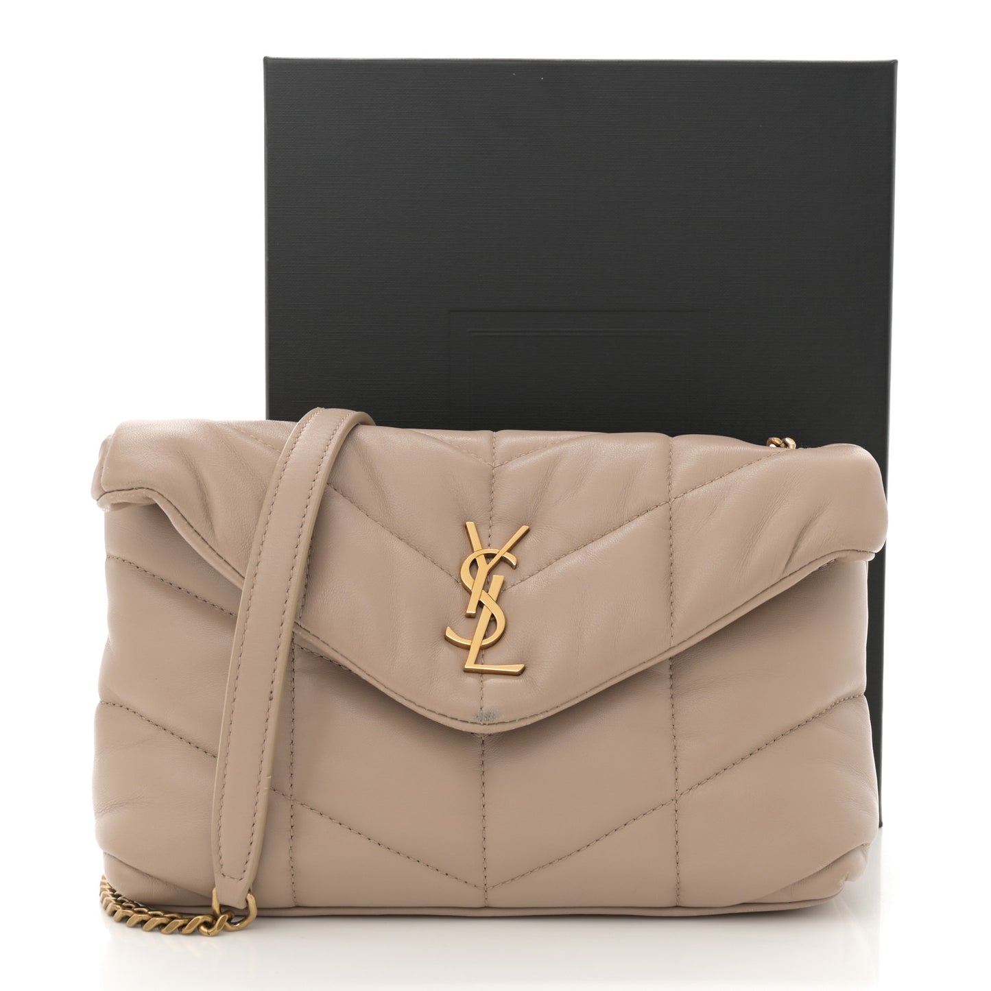 Lambskin Quilted Toy Loulou Puffer Monogram Chain Satchel Dark Beige