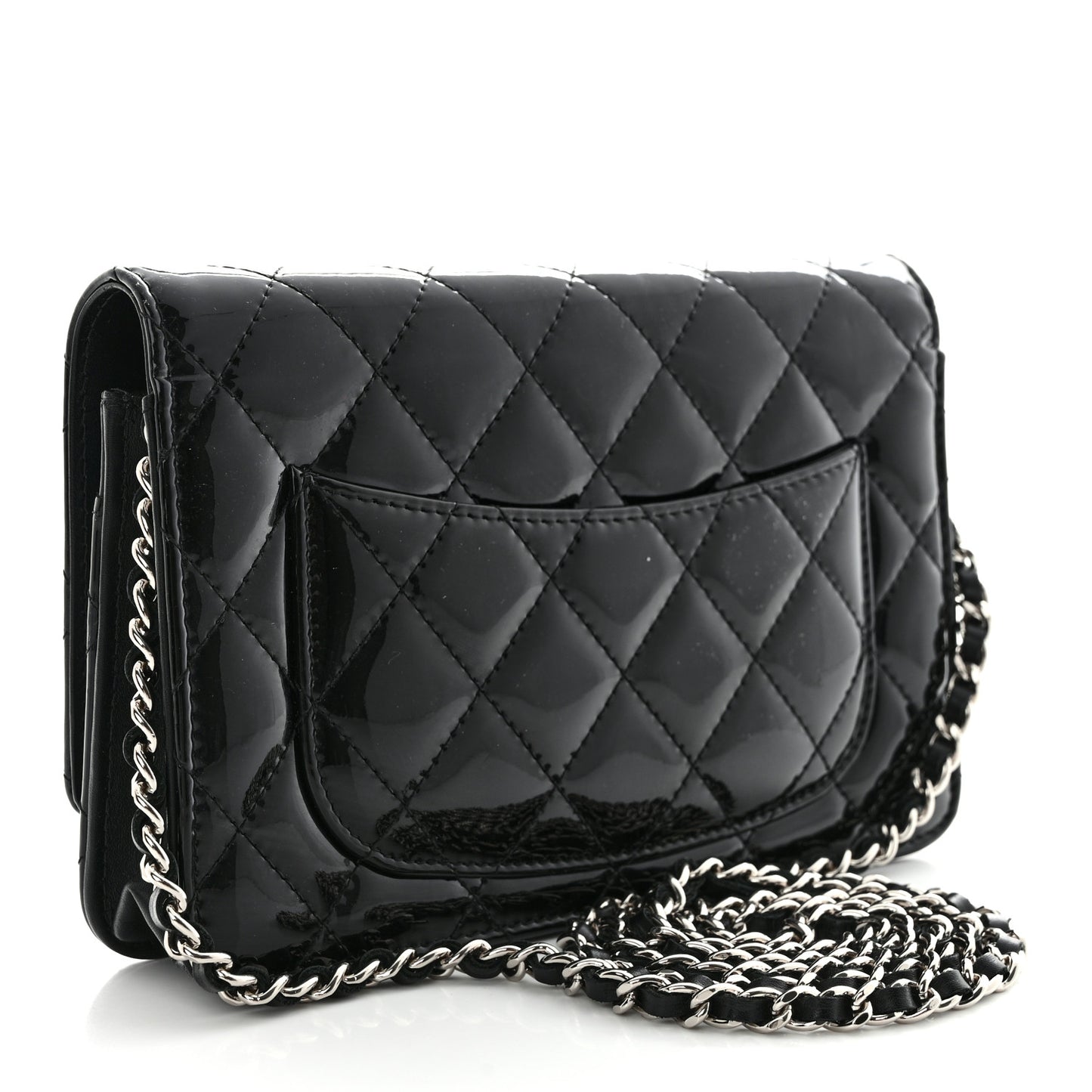 Patent Quilted Wallet On Chain WOC Black