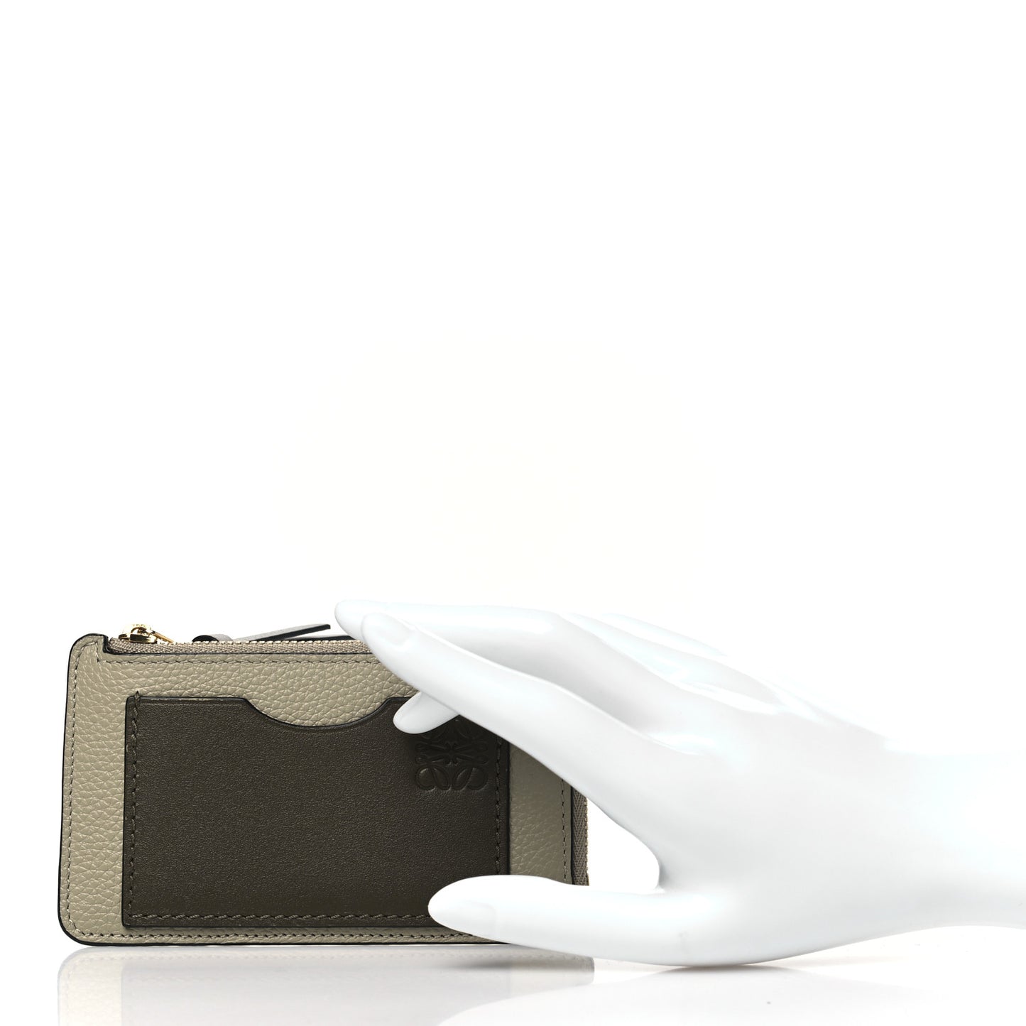 Soft Grained Calfskin Coin Card Holder Sage Green Dark Khaki Green