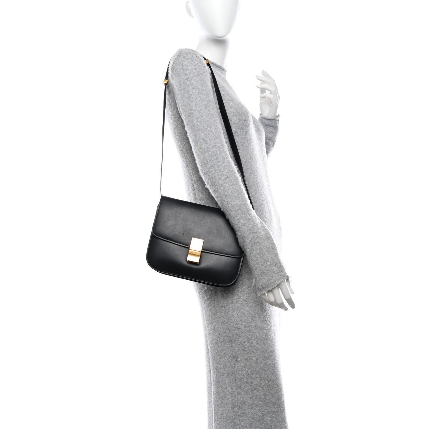 Box Calfskin Medium Classic Box Flap Bag Black