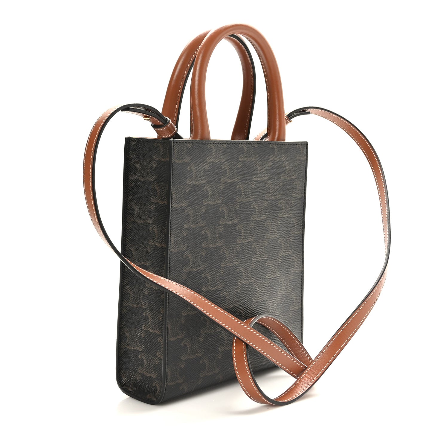 Triomphe Canvas Calfskin Mini Vertical Cabas Tan