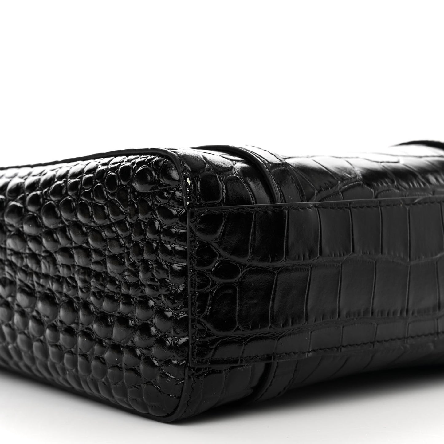 Shiny Calfskin Logo Crocodile Embossed XXS Everyday Tote Black