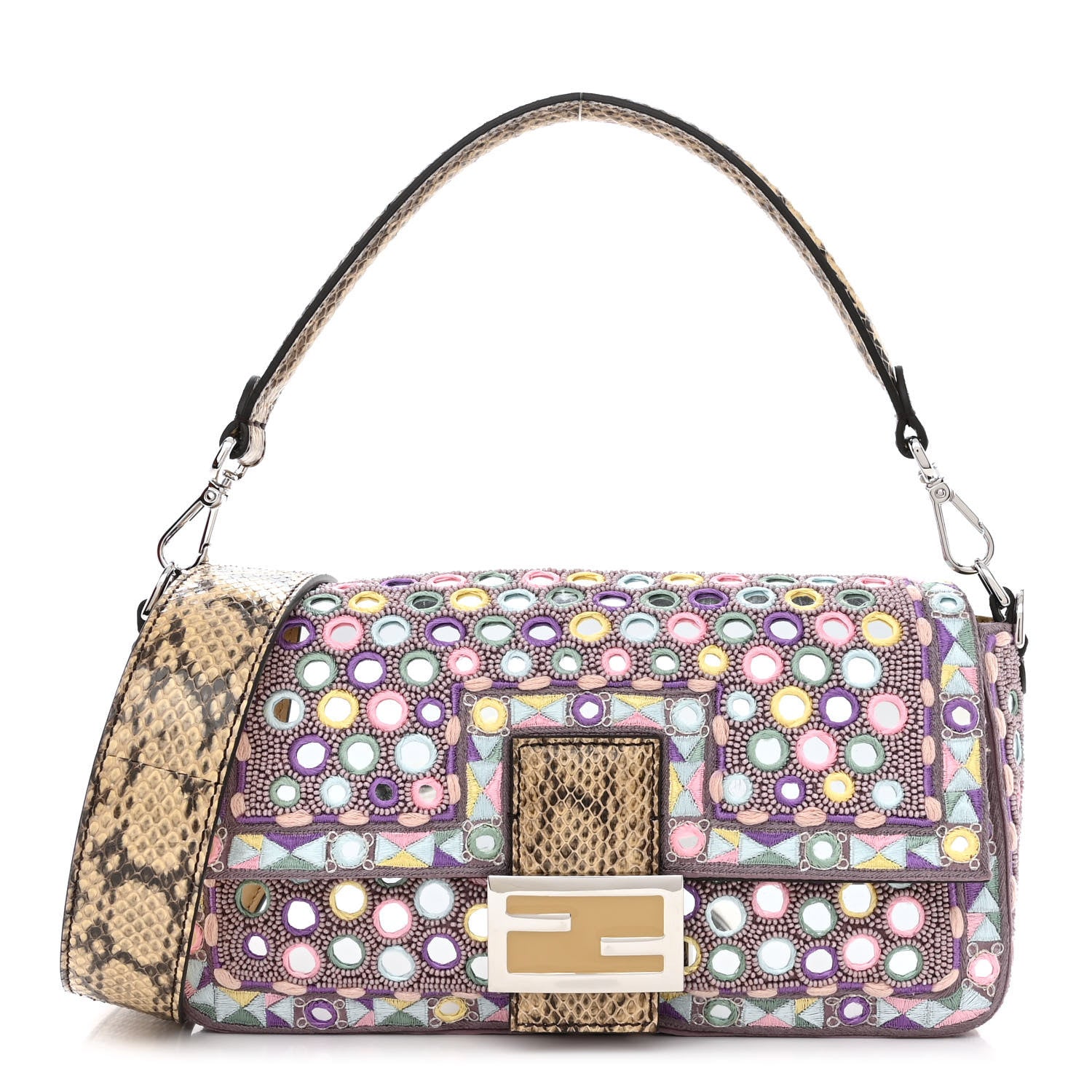 Fendi Elaphe Mirror Specchietti Embroidered Re-Edition Baguette