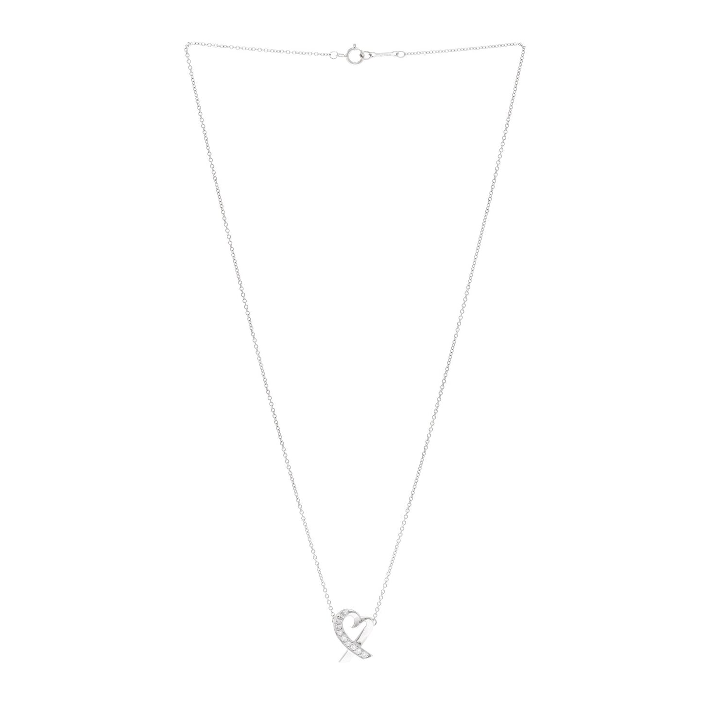 18k White Gold Diamond Small Paloma Picasso Loving Heart Necklace