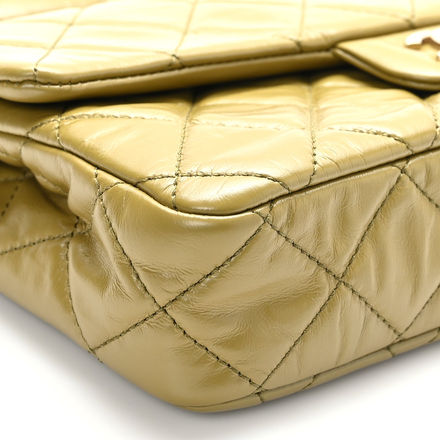 Crumpled Calfskin Quilted Clutch Green