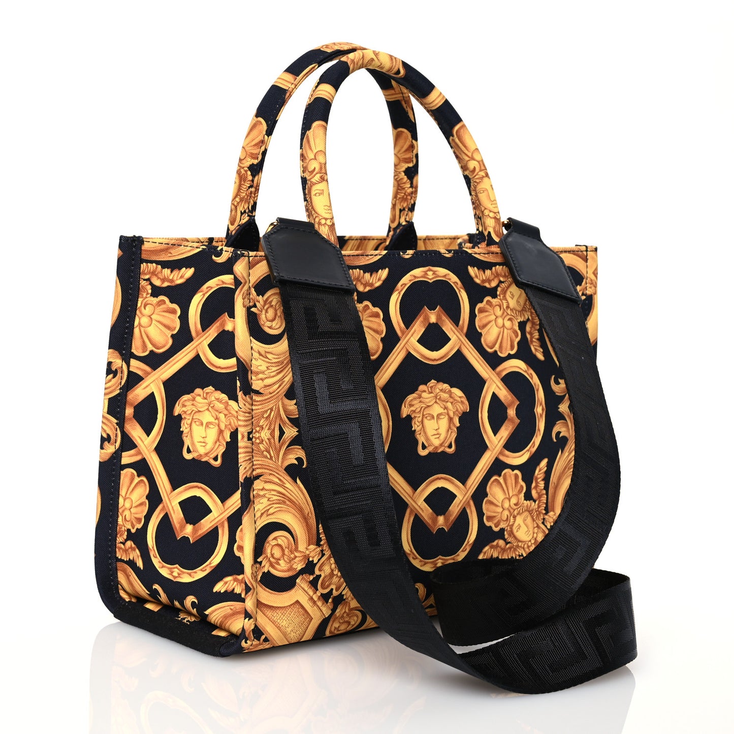 Canvas Baroque Print Medusa Small Tote Black
