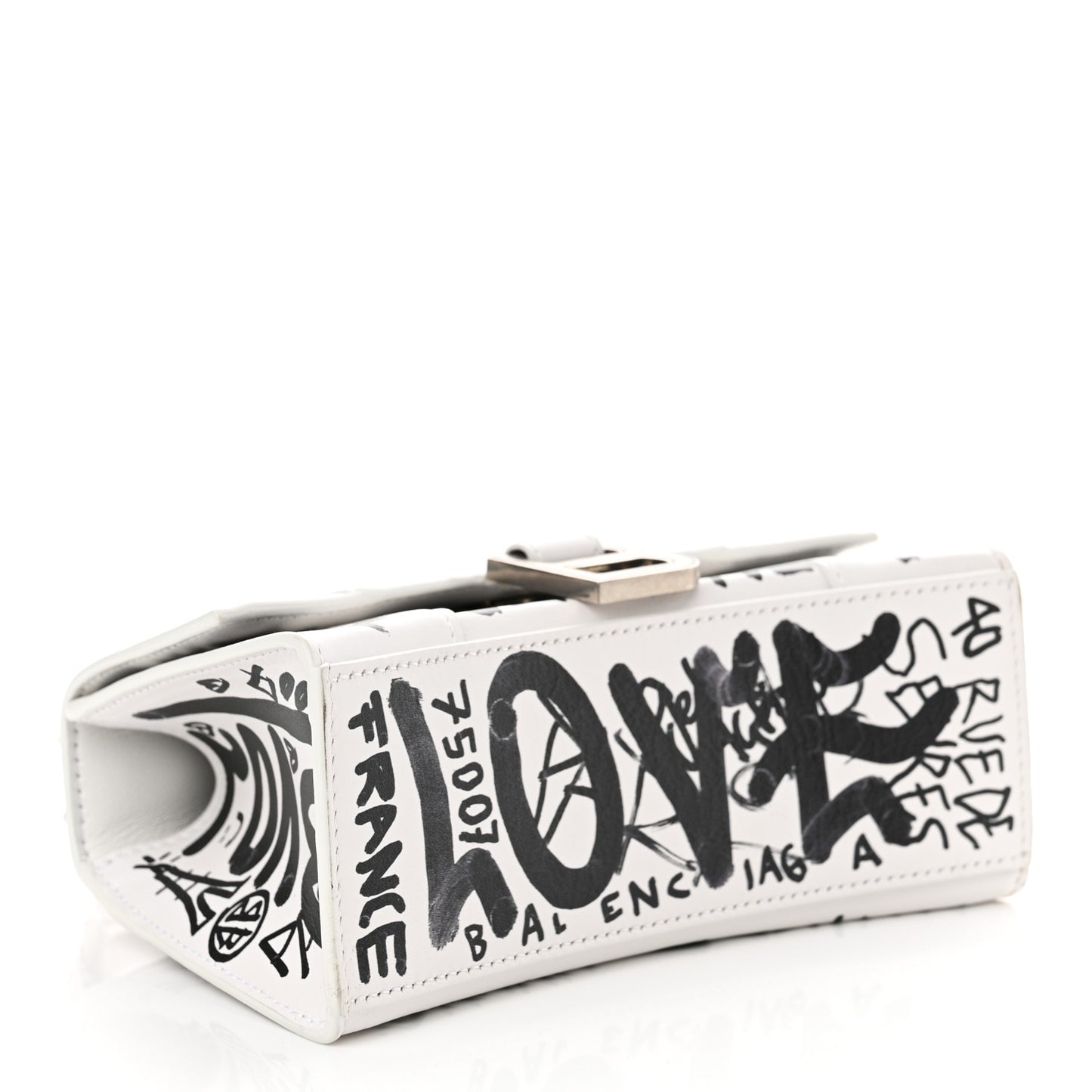 Smooth Calfskin Graffiti Hourglass Top Handle Bag XS White Black