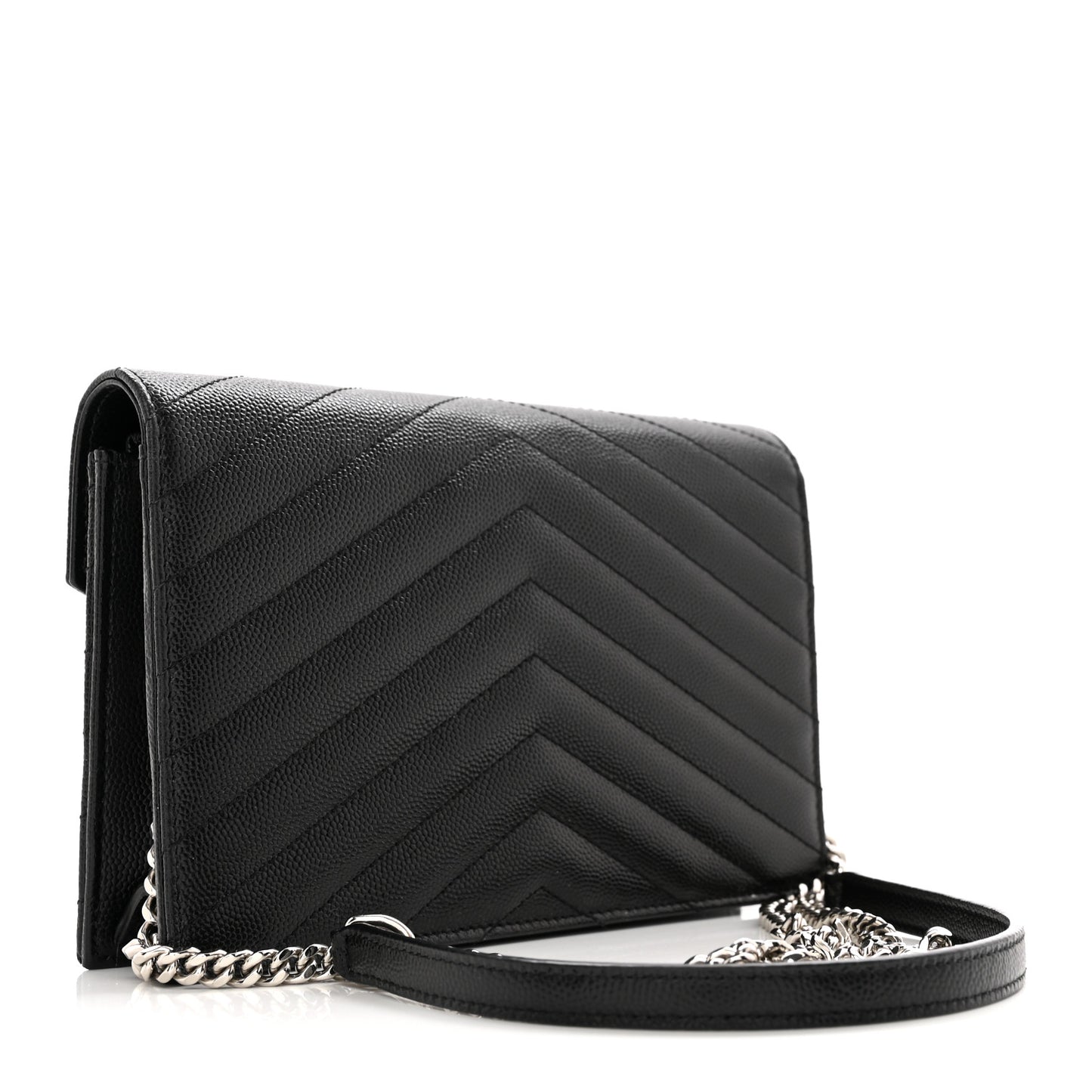 Grain De Poudre Matelasse Chevron Monogram Envelope Chain Wallet Black