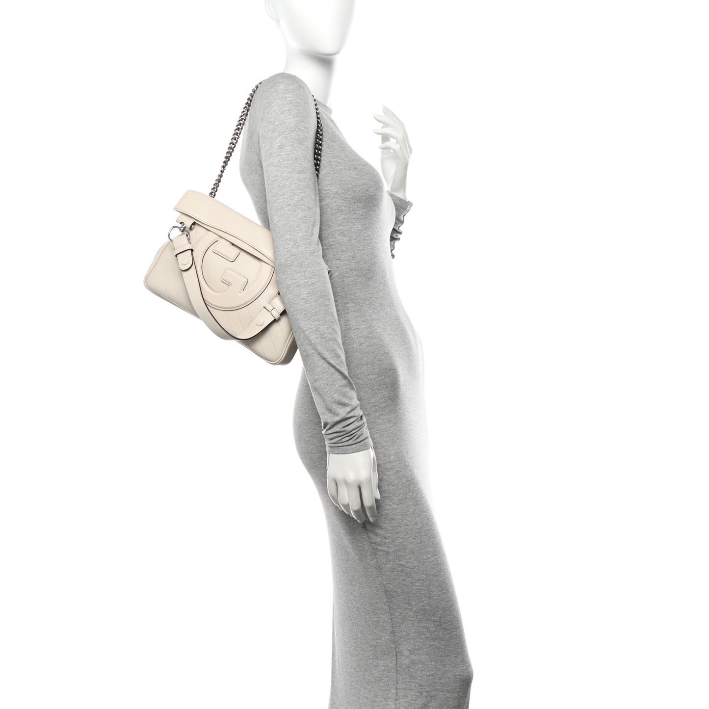 Sakai Be Green Calfskin Diagonal Stitched Small Blondie Tote Mystic White