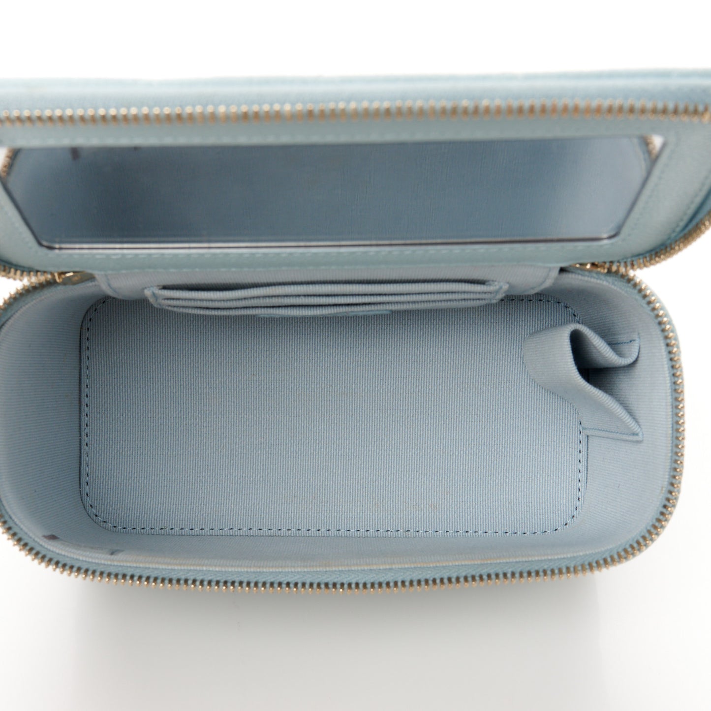 Caviar Quilted Small Tiny CC Vanity Case With Chain Light Blue