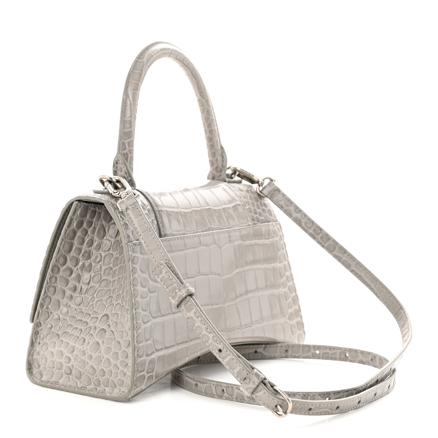 Balenciaga Shiny Calfskin Crocodile Embossed Small Hourglass Top Handle Bag Steel Grey 3 of 13