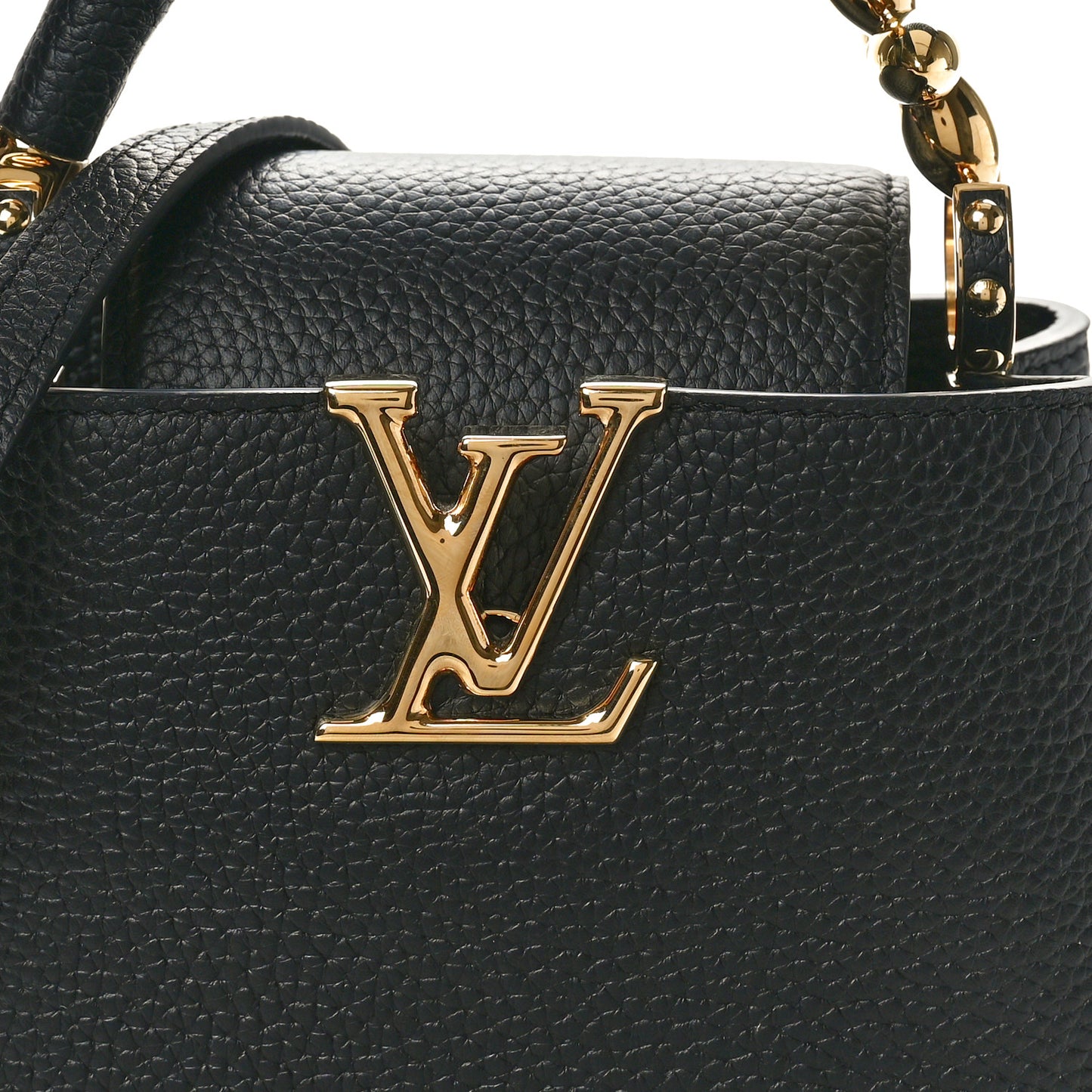 Taurillon Embellished Flower Handle Capucines Mini Black