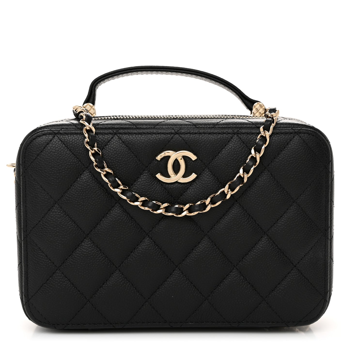 Caviar Quilted Top Handle Vanity Case Black
