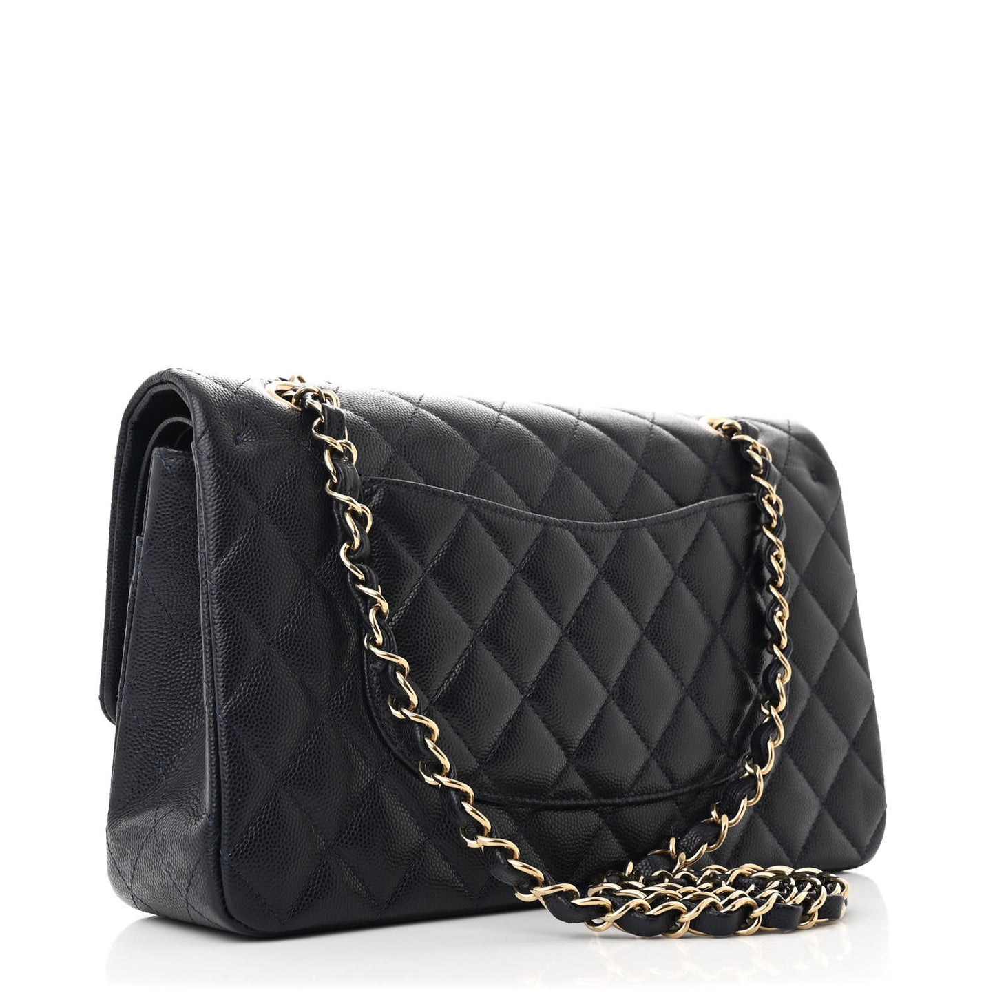 Caviar Quilted Medium Double Flap Navy