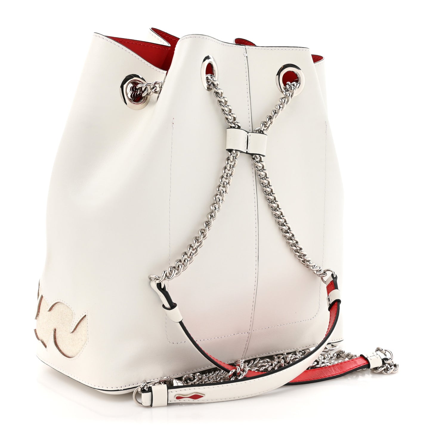 Calfskin Paris Marie Jane Perforated Glitter Logo Backpack White