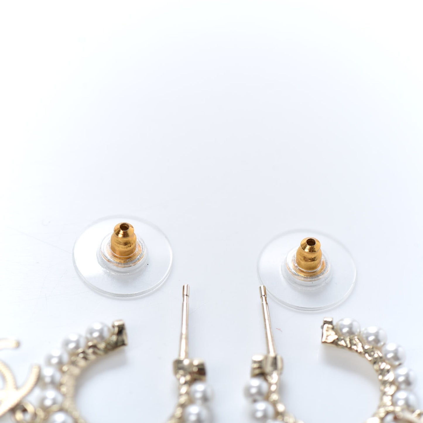 Pearl Charms CC Hoop Earrings Gold
