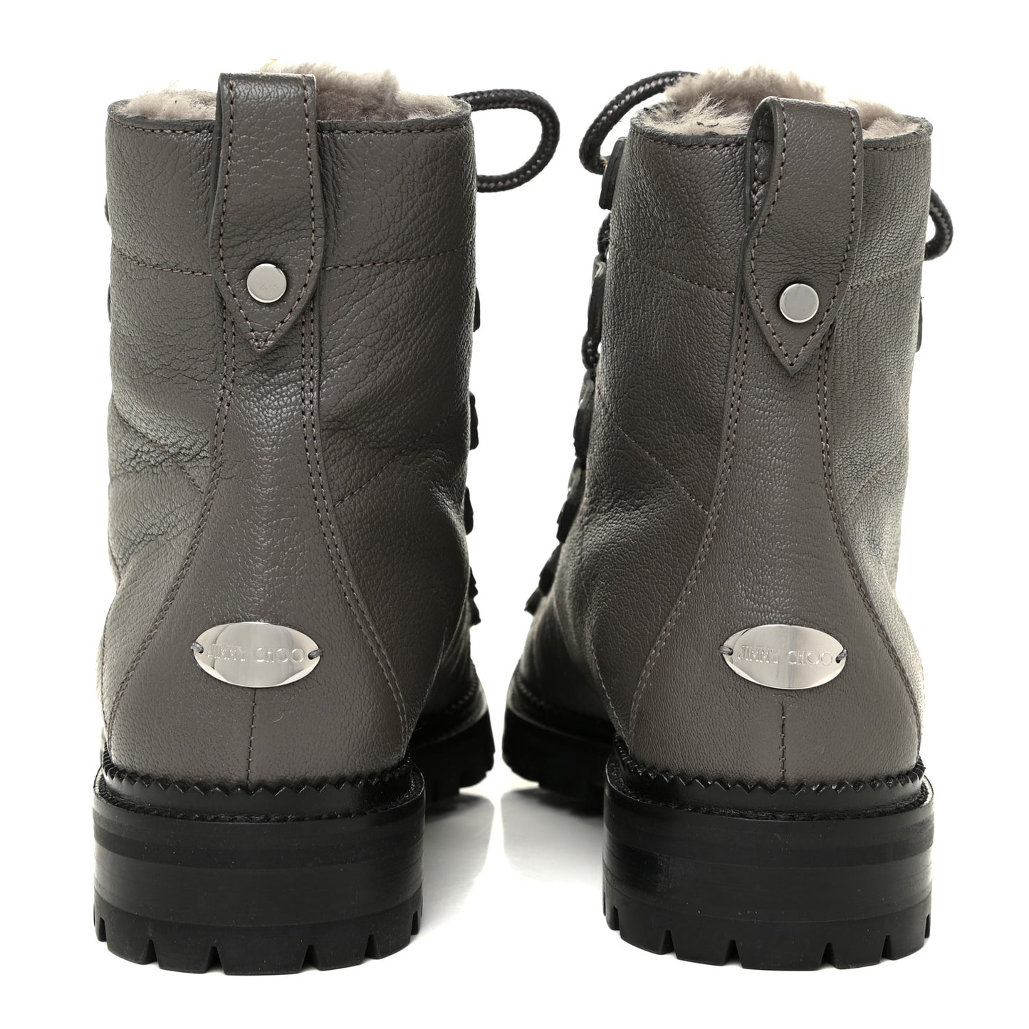 Grainy Calfskin Shearling Hillary Flat Boots 38.5 Dark Grey