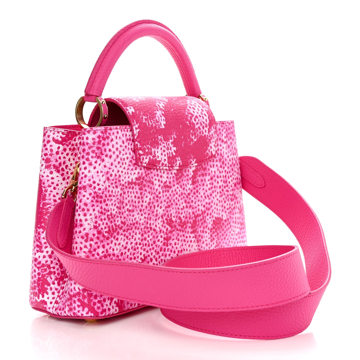 LV X YK Taurillon Infinity Net Capucines BB Fuchsia