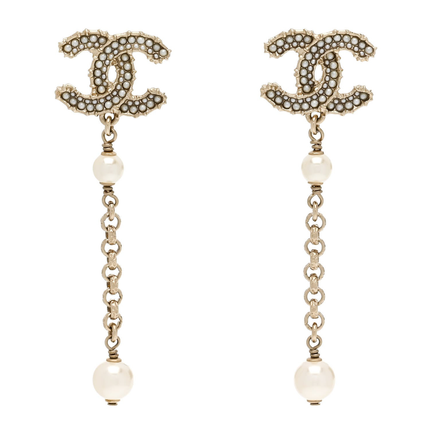 Chanel Pearl CC Chain Drop Earrings Gold 1 of 5