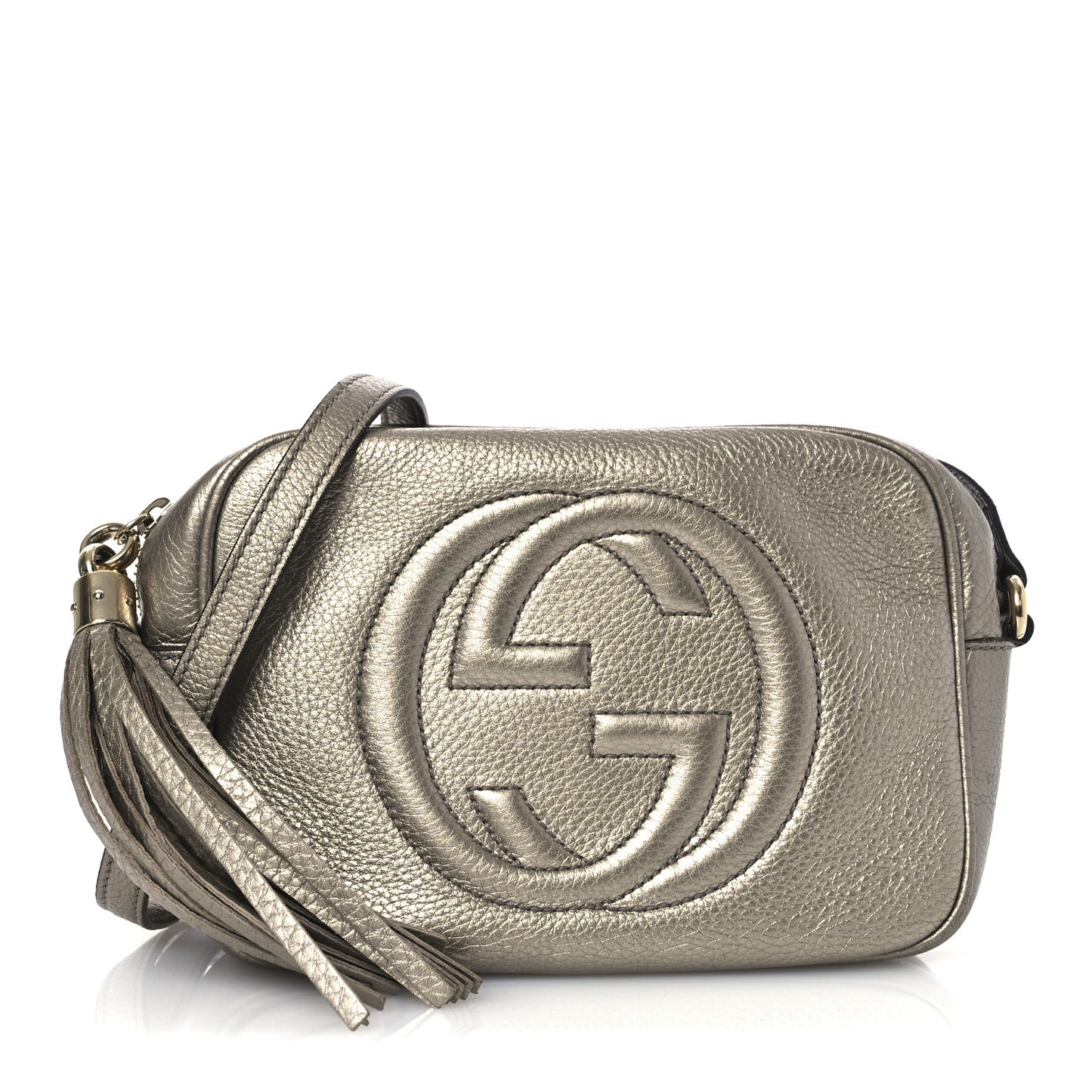 Metallic Pebbled Calfskin Small Soho Disco Bag Golden Beige