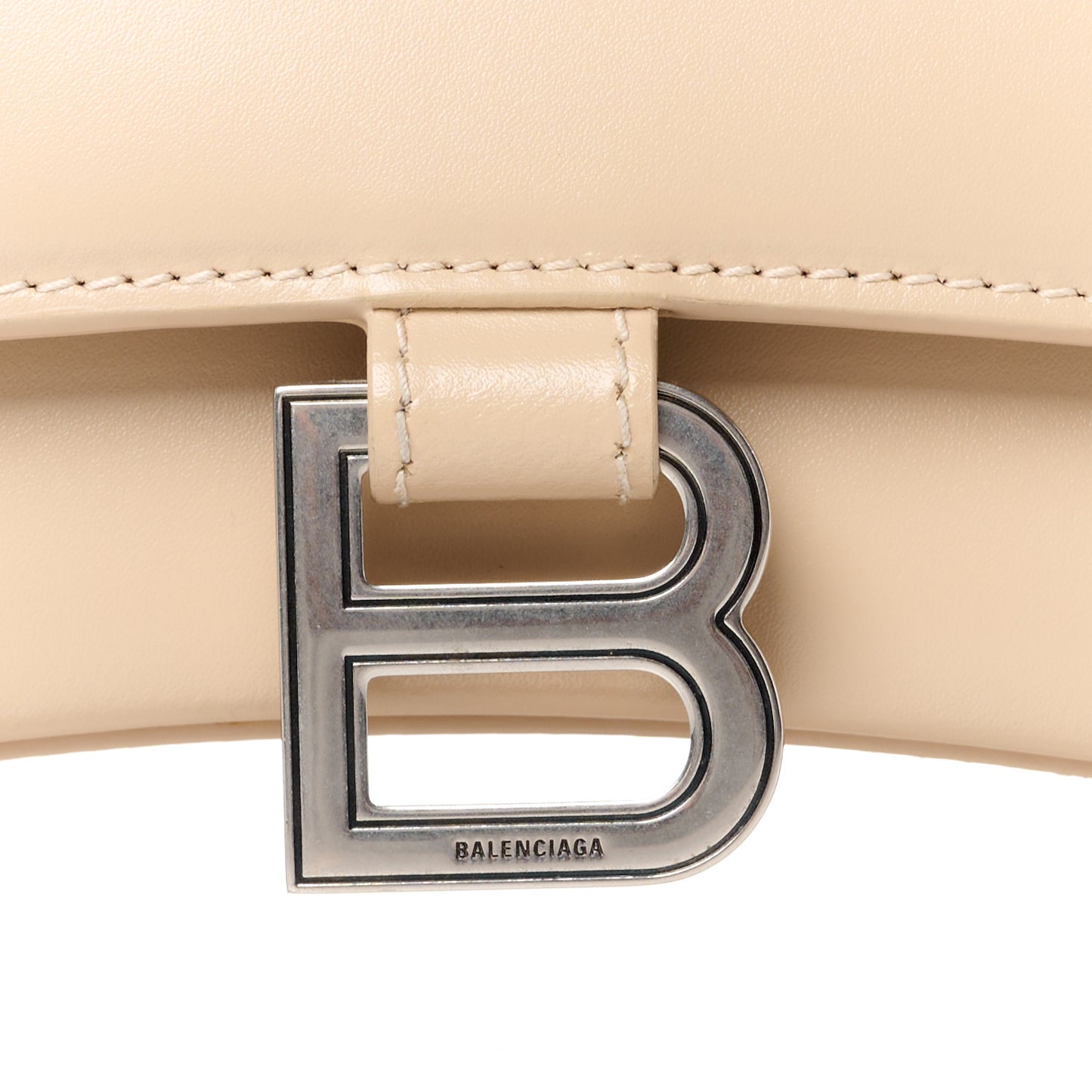 Shiny Box Calfskin Small Hourglass Top Handle Bag Light Beige