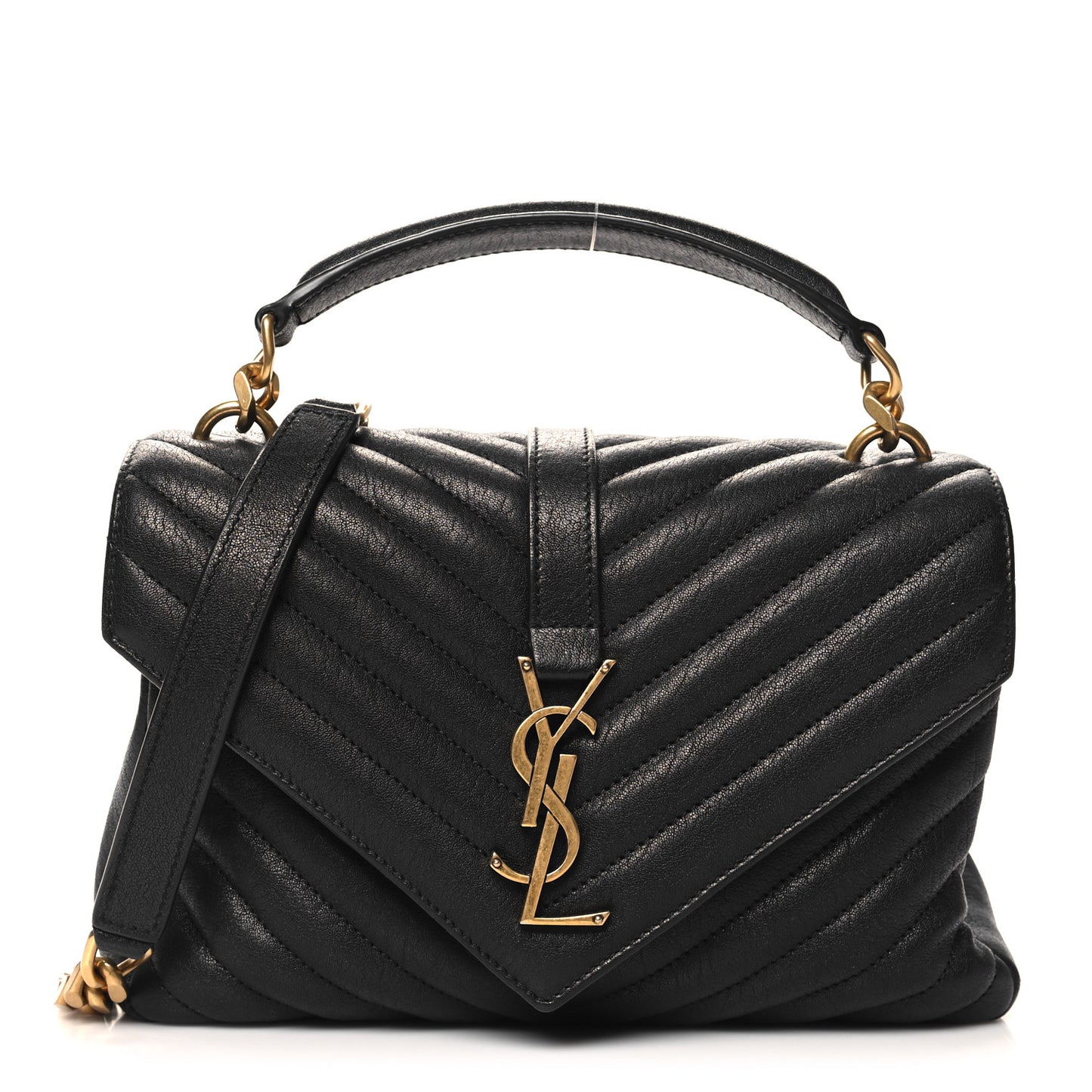 Sheepskin Matelasse Chevron Monogram Medium College Bag Black