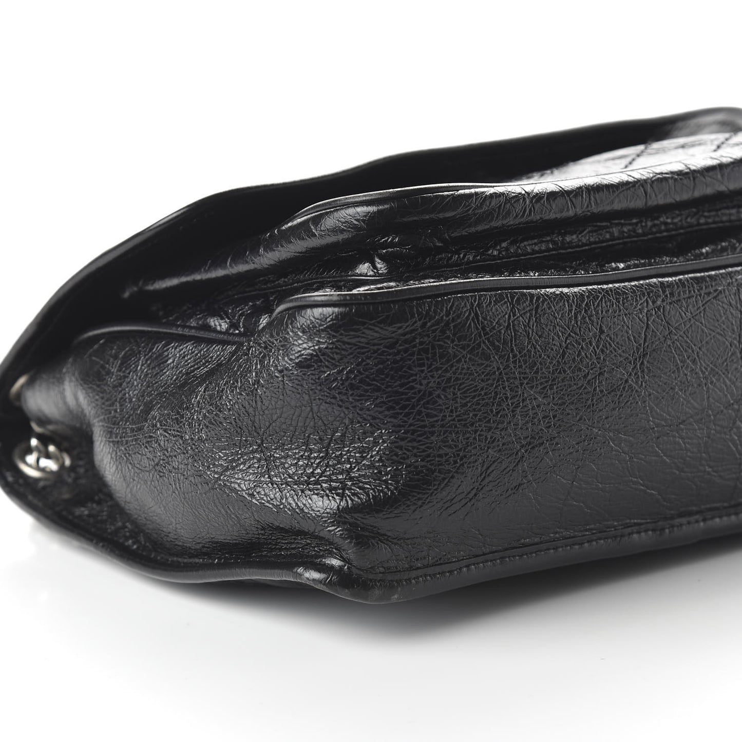 Crinkled Calfskin Matelasse Monogram Medium Niki Chain Satchel Black