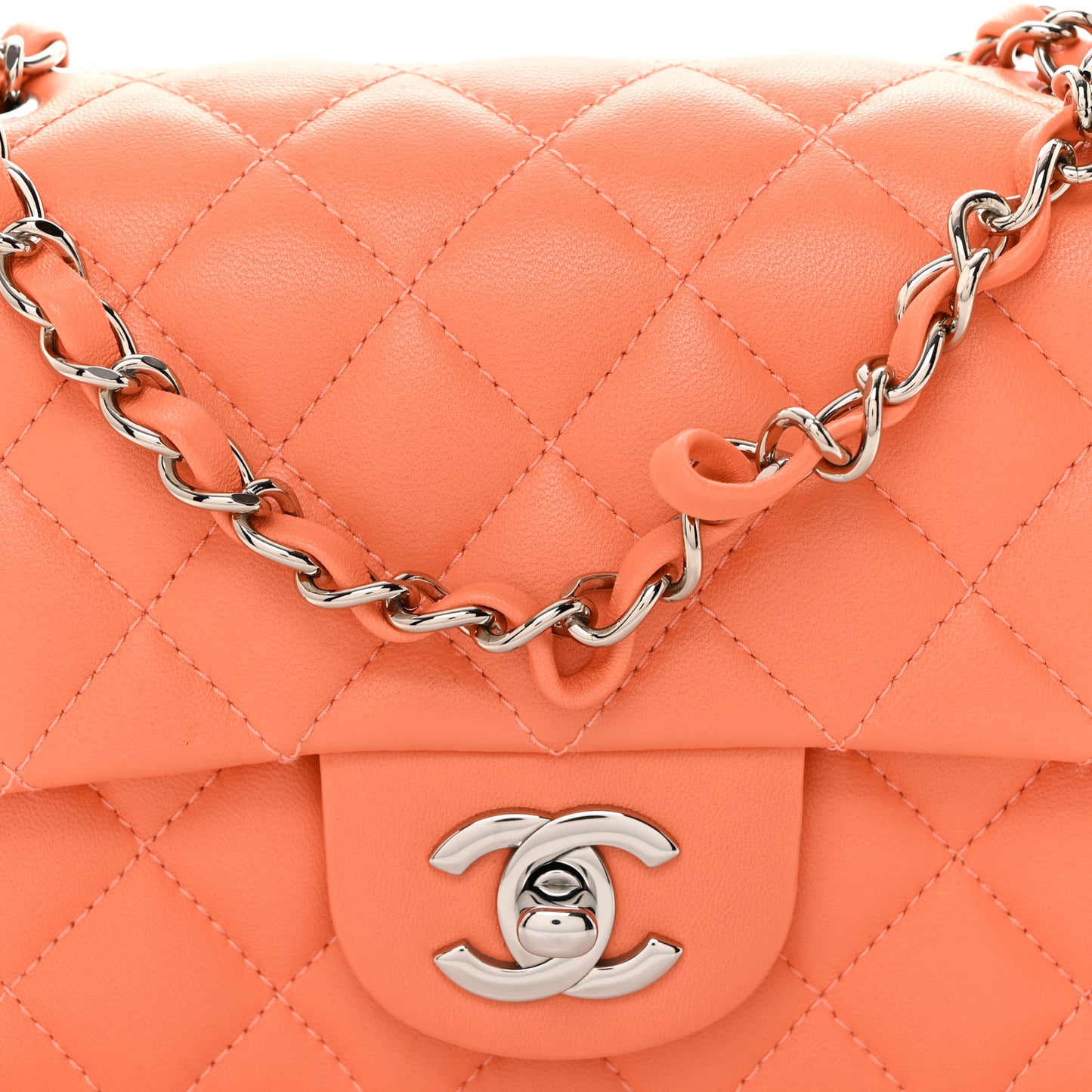 Lambskin Quilted Mini Rectangular Flap Light Orange