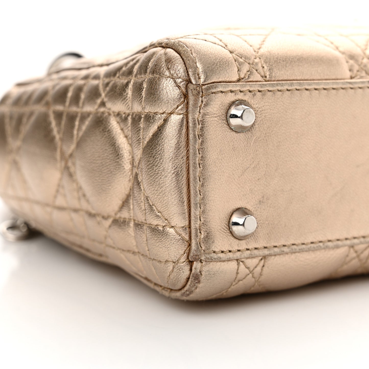 Metallic Lambskin Cannage Mini Lady Dior Gold