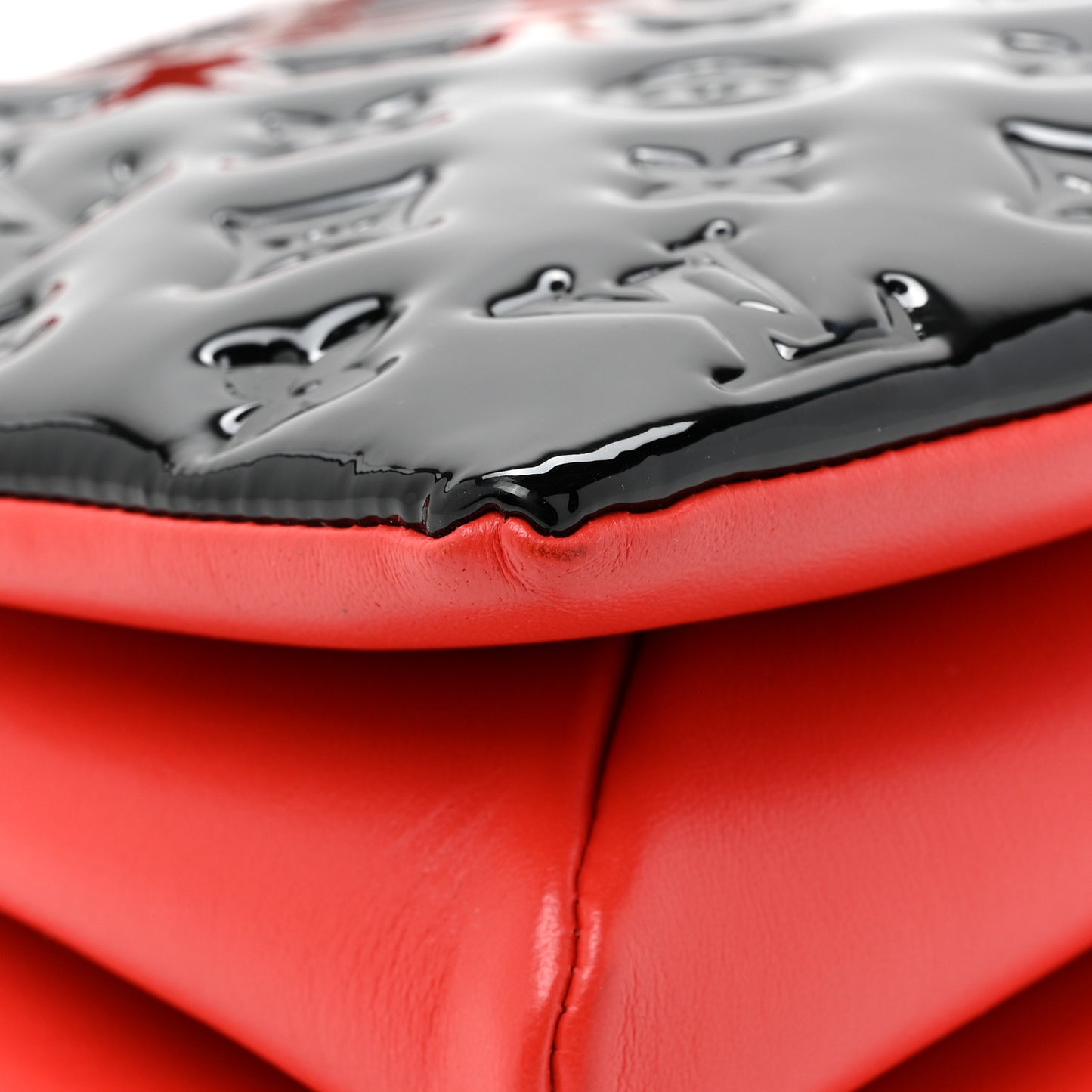 Patent Embossed Monogram Lambskin Coussin MM Black Red