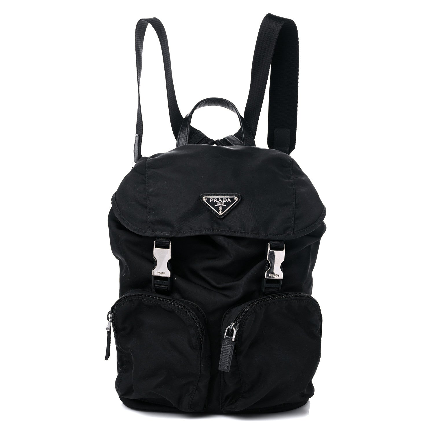 Prada Tessuto Nylon Vela Small Double Buckle Backpack Black
