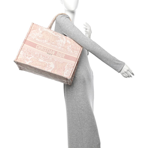 Canvas Toile De Jouy Embroidered Large Book Tote Pink