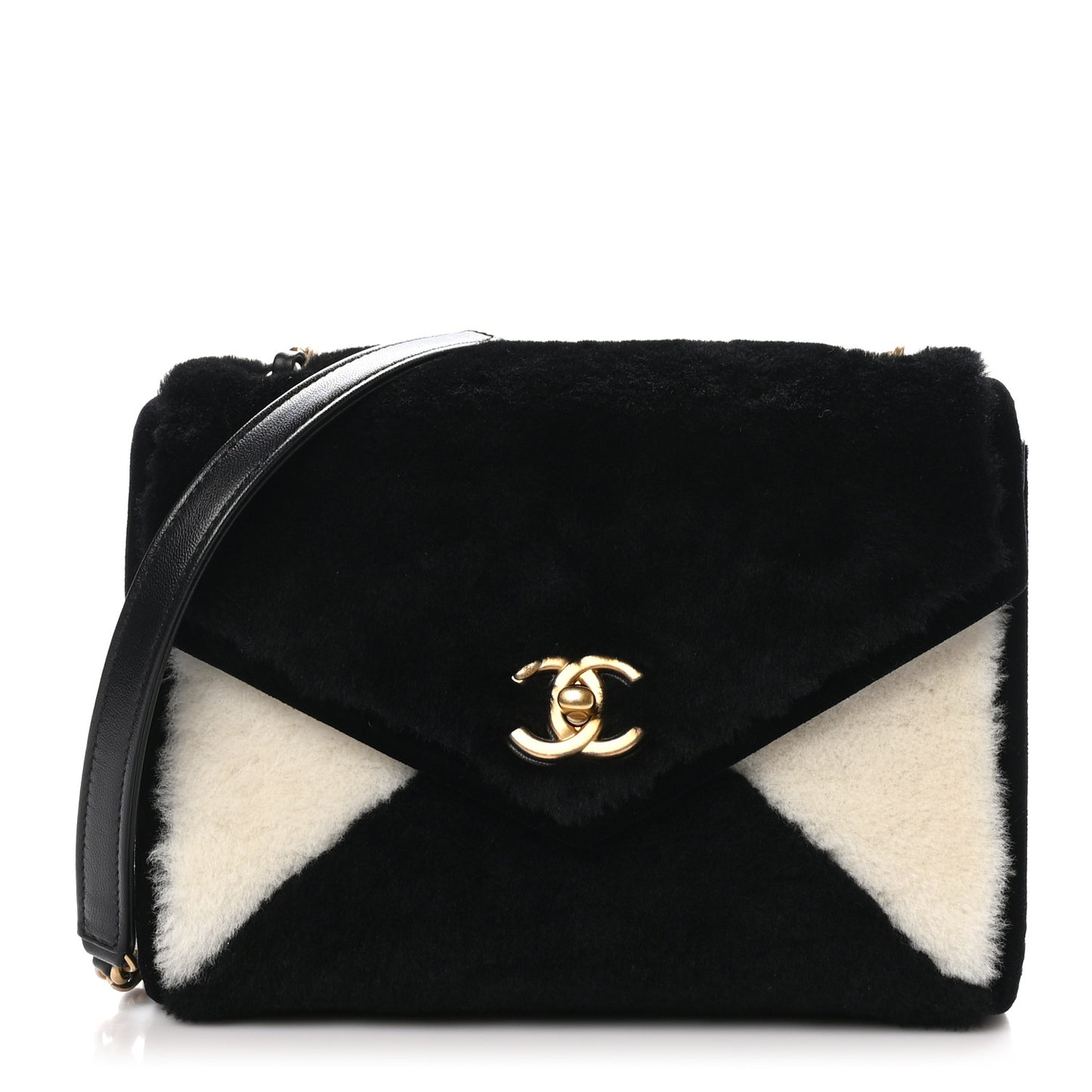 Shearling Checkered Flap Bag Black White