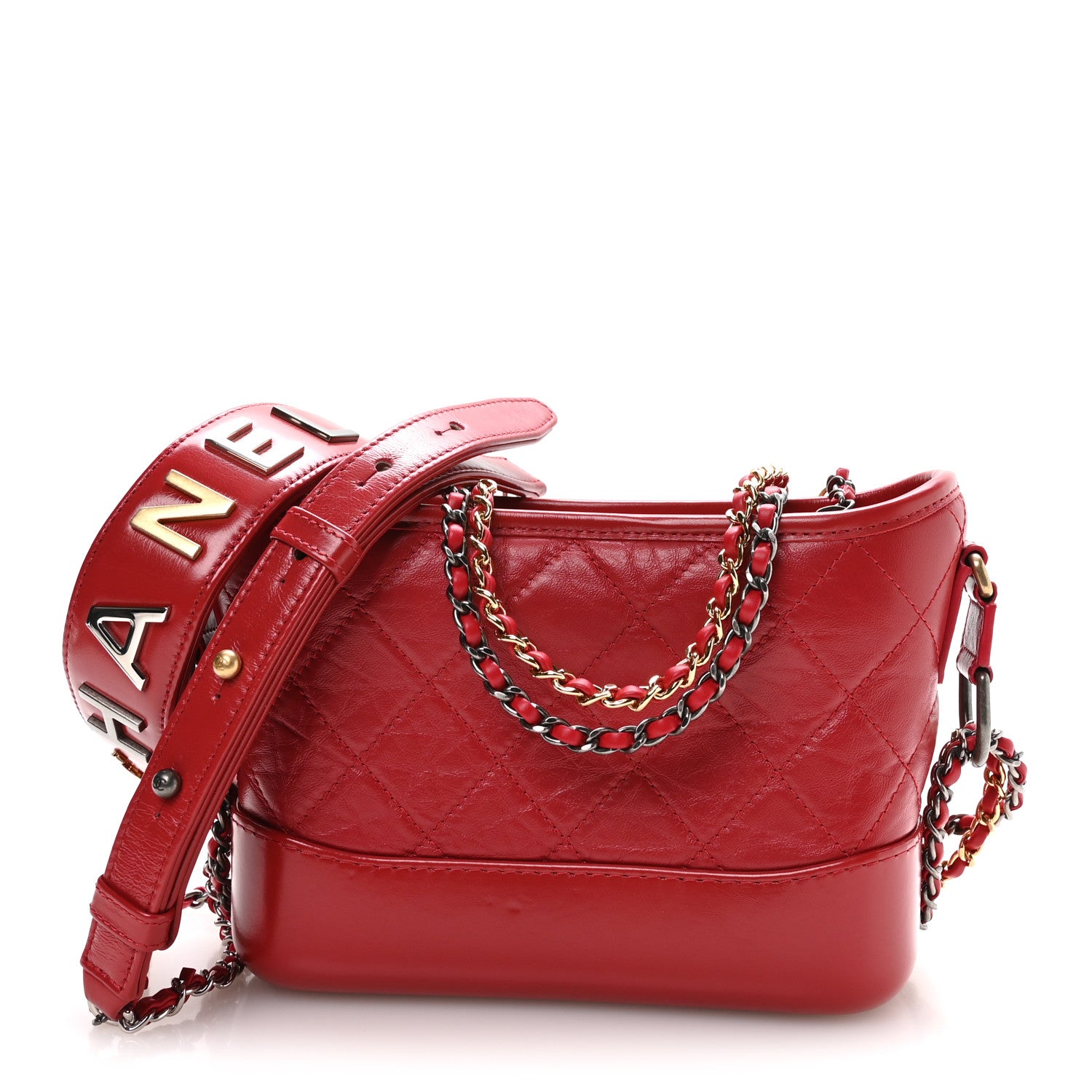Chanel Aged Calfskin Quilted Small Gabrielle Logo Hobo Red 1893361