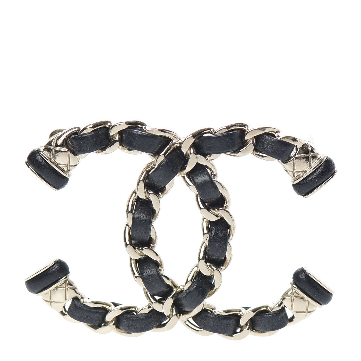 Lambskin Chain CC Brooch Black Gold