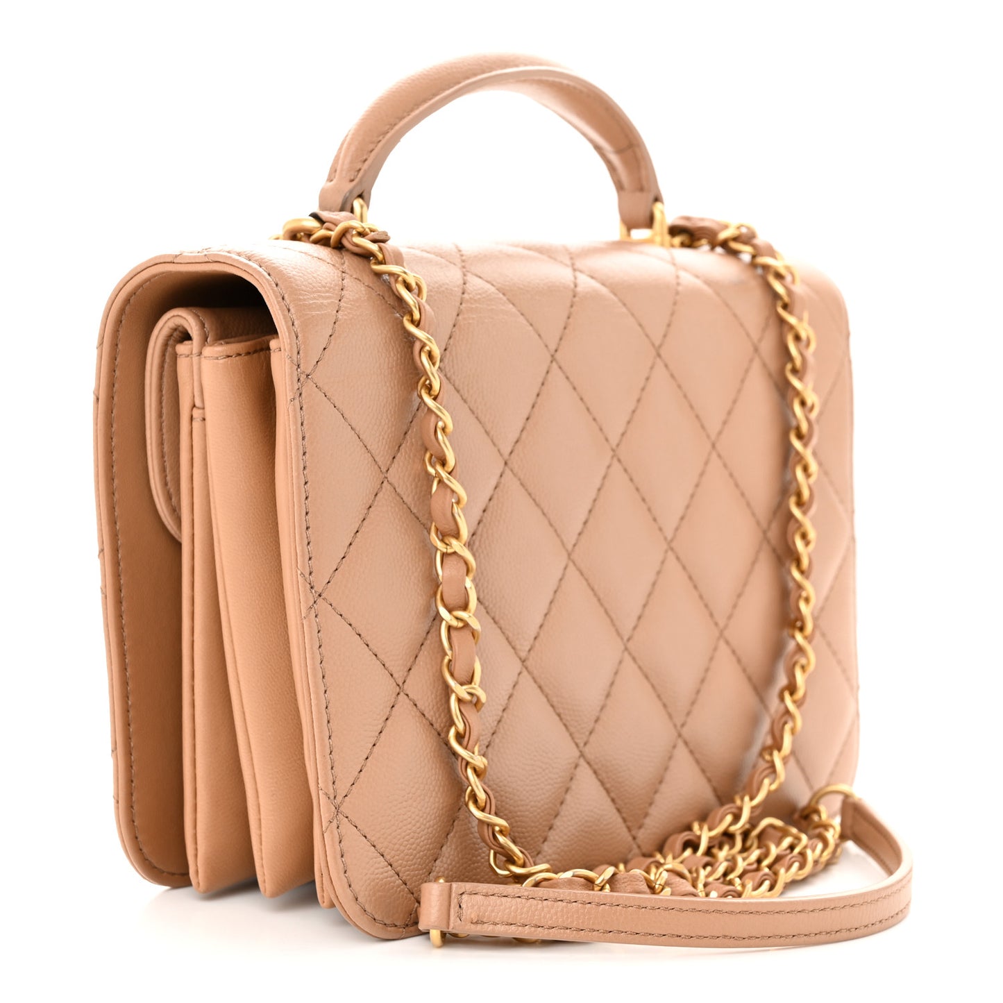 Caviar Quilted Small Top Handle Flap Beige